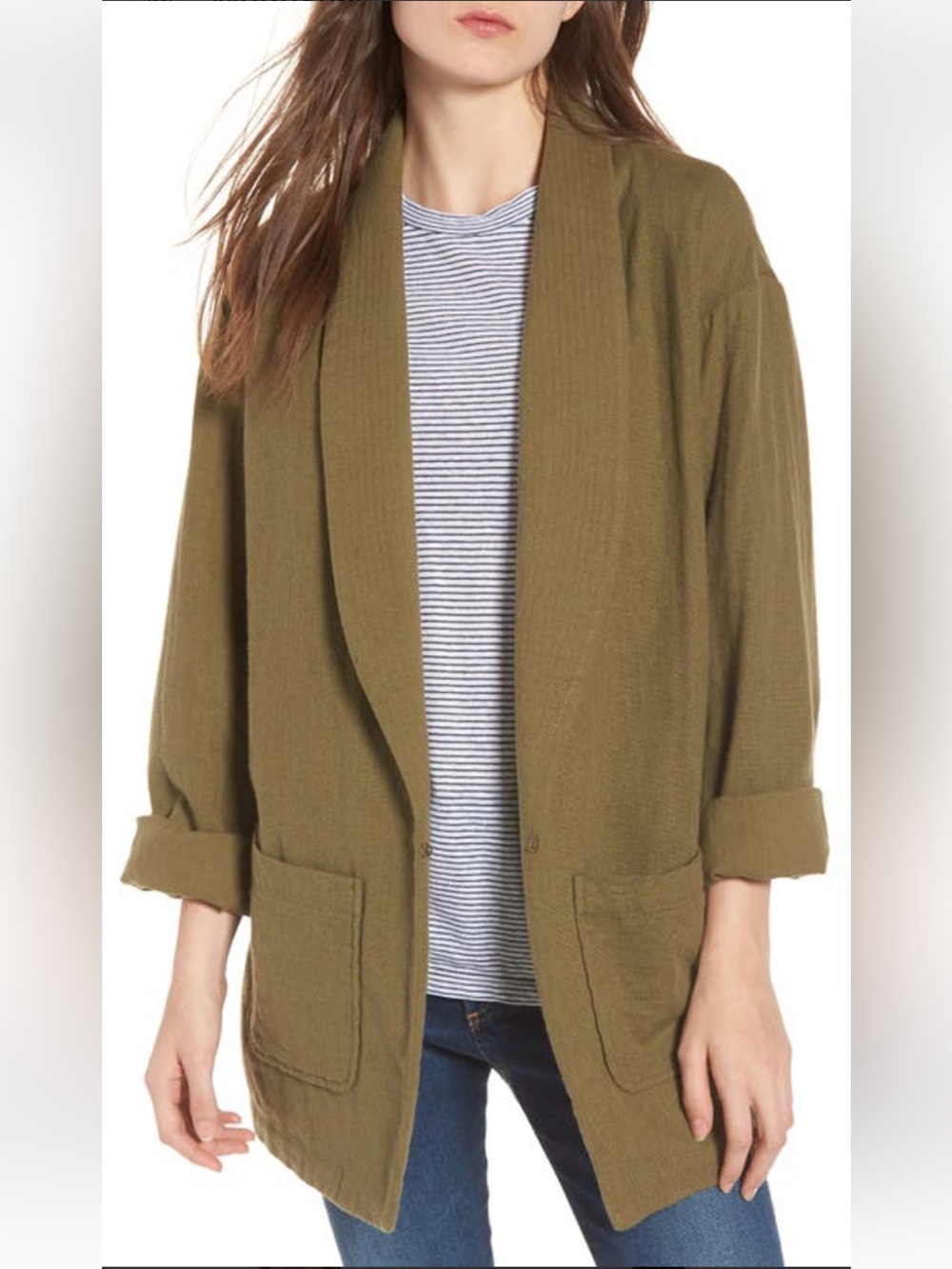 AG ADRIANO GOLDSCHMIED MAURA JACKET IN OLIVE GREEN OVERSIZED XS/S